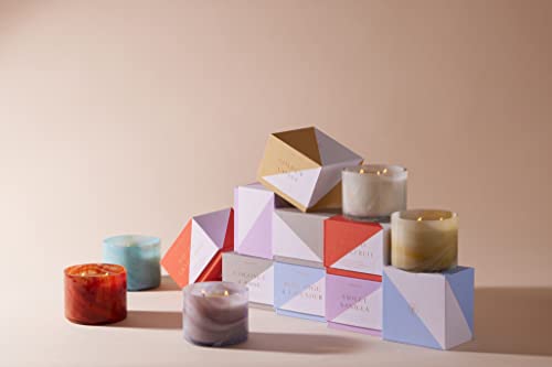 Paddywax Scented Candles Whirl Collection Fragrant Soy Wax 3-Wick Candle in Swirled Blown Glass, 14-Ounce, Violet Vanilla