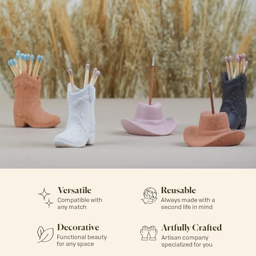 Paddywax Incense Burner Textured Ceramic Cowboy Hat with Incense Sticks, 100-Sticks, White