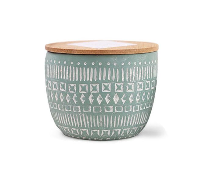Paddywax Scented Candles Desert-Inspired Sonora Range Candle in Reusable Etched Concrete Pot with Wooden Lid, 283g - 3-Wick, Bergamot & Fresh Fig