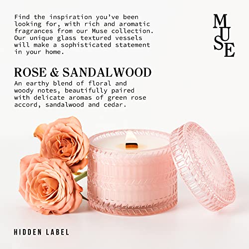 Pink Rose&Sandalwood Scented Candles, Wood Wick Soy Candles, Long Time Burn time,Pink Glass Jar Decorative Candles, Candles Gifts for Women