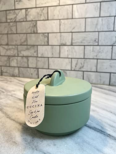 CUCINA 12 OZ SAGE Ceramic Footed Canister Candle - Wild Fern