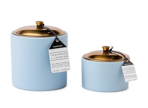 Paddywax Hygge Jasmine and Teakwood Scented Jar Candle with Lid 5 oz, White