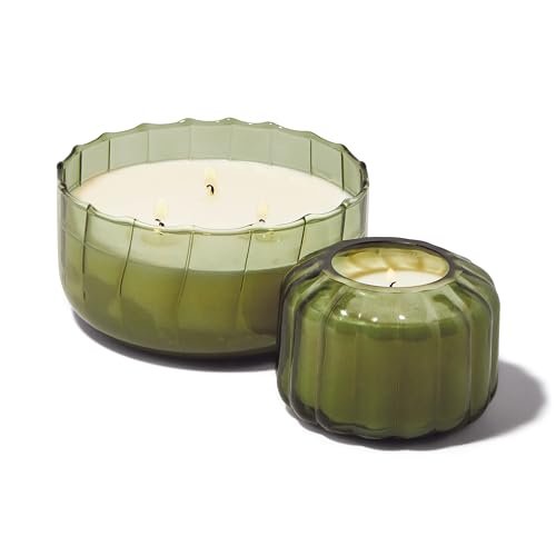 Paddywax Scented Candles Ripple Hand Blown Glass 3-Wick Luxury Artisan Candle, 340g, Green - Secret Garden