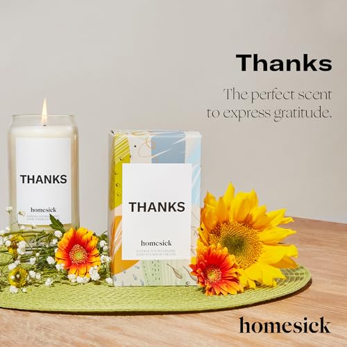 Homesick Scented Candles for Home (Thanks) - 13.75 oz Long-Lasting Soy Wax Blend Jar Candle Gifts for Women for All Occasions, 60-80 Hours Burn Time - Notes of Cucumber, Lemon & Patchouli