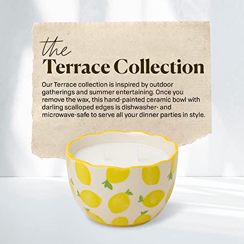 Paddywax Scented Candles Firefly Terrace Collection Soy Wax 2-Wick Candle in Food-Safe Hand-Painted Ceramic Bowl, 12-Ounce, Lemon Mint