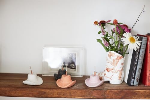 Paddywax Incense Burner Textured Ceramic Cowboy Hat with Incense Sticks, 100-Sticks, White