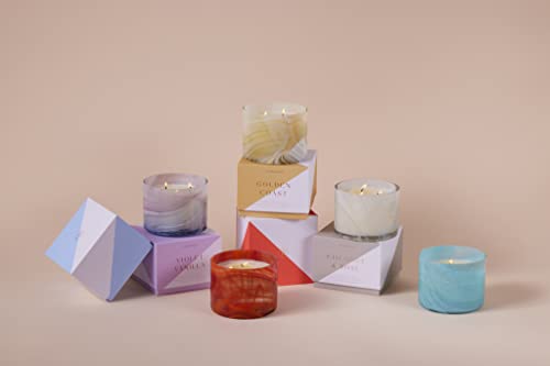 Paddywax Scented Candles Whirl Collection Fragrant Soy Wax 3-Wick Candle in Swirled Blown Glass, 14-Ounce, Violet Vanilla