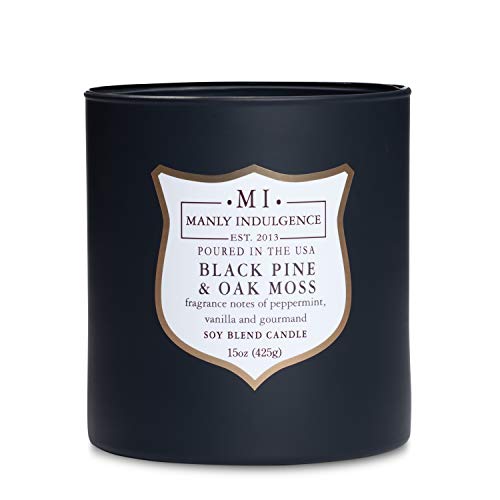 Manly Indulgence Black Pine Oakmoss Scented Jar Candle, Wood Wick, Premium Soy Blend White Wax, 60 hr Burn, Matte Dark Gray Jar Candle for Home and Men, 15 oz - USA Poured