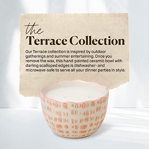 Paddywax Scented Candles Firefly Terrace Collection Soy Wax 2-Wick Candle in Food-Safe Hand-Painted Ceramic Bowl, 12-Ounce, Linen Rosewood