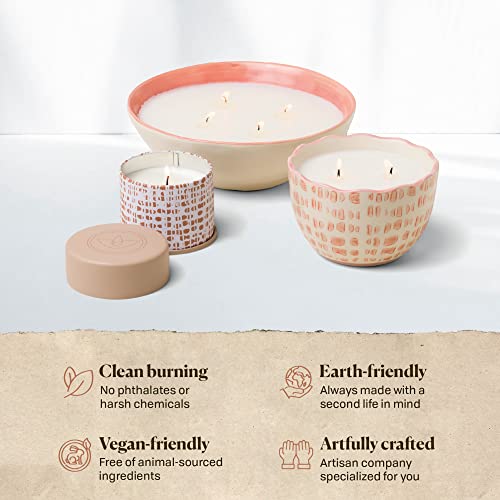Paddywax Scented Candles Firefly Terrace Collection Soy Wax 2-Wick Candle in Food-Safe Hand-Painted Ceramic Bowl, 12-Ounce, Linen Rosewood