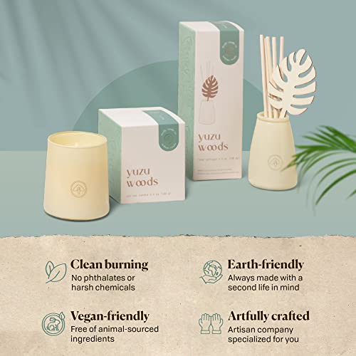 Paddywax Scented Candles Firefly Flourish Collection Fragrant Soy Wax Candle in Opaque Glass, 6.5-Ounce, Yuzu Woods