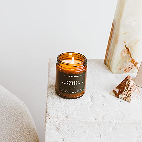 Calyan Wax Soy Wax Candle, Apples & Maple Bourbon Scented Candle for The Home | Premium Candles with Essential Oils | 7.2 oz 57 Hour Burn | Soy Candles in Amber Glass Jar