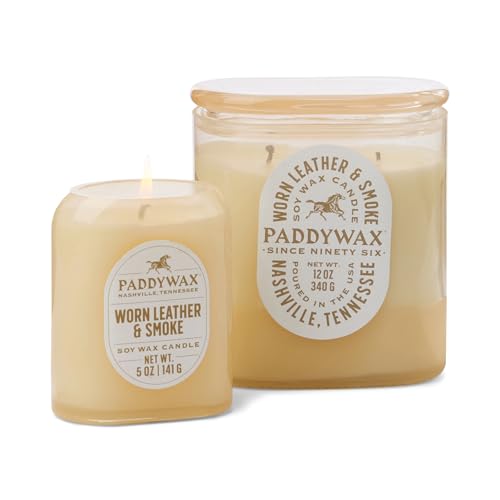 Paddywax Scented Candles Vista Collection Vintage Style Artisan Candle in Frosted Glass, 142g, Worn Leather & Smoke