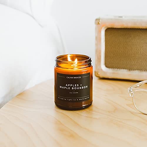 Calyan Wax Soy Wax Candle, Apples & Maple Bourbon Scented Candle for The Home | Premium Candles with Essential Oils | 7.2 oz 57 Hour Burn | Soy Candles in Amber Glass Jar