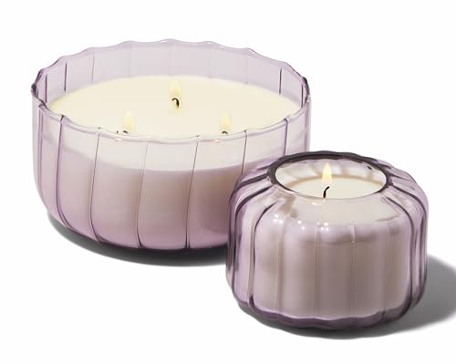 Paddywax Scented Candles Ripple Hand Blown Glass 3-Wick Luxury Artisan Candle, 340g, Lavender - Salted Iris