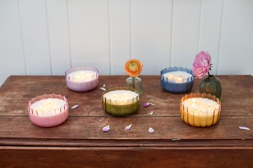 Paddywax Scented Candles Vintage Style Ripple Hand Blown Glass Collection Luxury Artisan Candle, 12-Ounce, Amber - Tobacco Patchouli