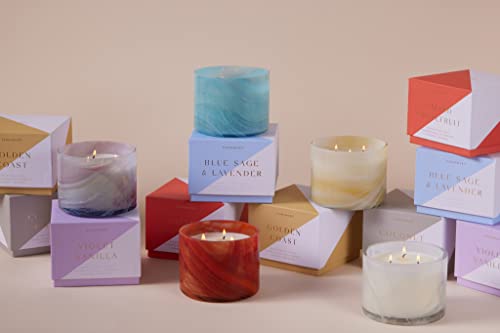 Paddywax Scented Candles Whirl Collection Fragrant Soy Wax 3-Wick Candle in Swirled Blown Glass, 14-Ounce, Violet Vanilla