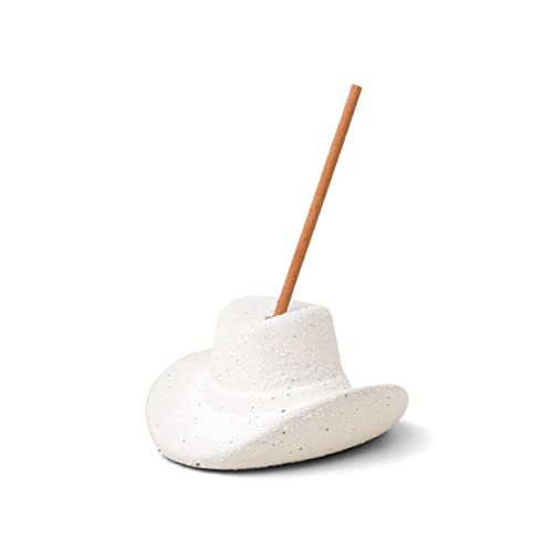 Paddywax Incense Burner Textured Ceramic Cowboy Hat with Incense Sticks, 100-Sticks, White
